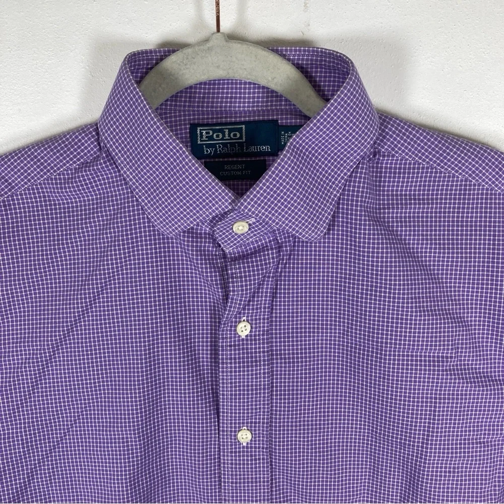 Polo Ralph Lauren Mens Regent Costum Fit 16.5 Purple Check Long Sleeve Button Up - Picture 3 of 15